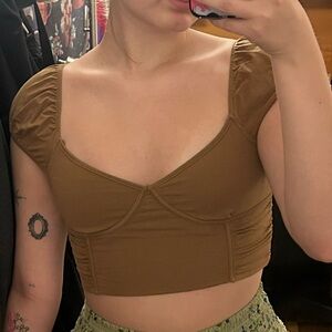 Princess Polly Brown Puff Sleeve Crop Blouse